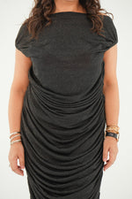 Load image into Gallery viewer, The Vivienne Black Ruched Evening dress