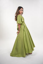 ഗാലറി വ്യൂവറിലേക്ക് ചിത്രം ലോഡ് ചെയ്യുക, Norene tafetta pleated baby doll swing balloon sleeves maxi dress