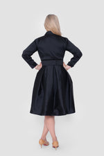 Load image into Gallery viewer, Rayna Taffeta Black Below-Knee Length Dress