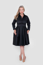 Load image into Gallery viewer, Rayna Taffeta Black Below-Knee Length Dress