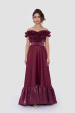 Load image into Gallery viewer, Elham Deep Plum Organza Corset Maxi Dress