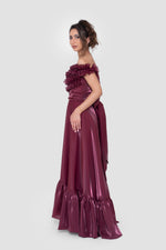 Load image into Gallery viewer, Elham Deep Plum Organza Corset Maxi Dress