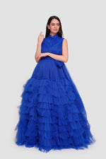 Load image into Gallery viewer, Lucy Midnight Blue Tulle High Neck Sleeveless Maxi Dress