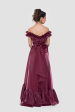 Load image into Gallery viewer, Elham Deep Plum Organza Corset Maxi Dress
