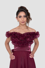 Load image into Gallery viewer, Elham Deep Plum Organza Corset Maxi Dress