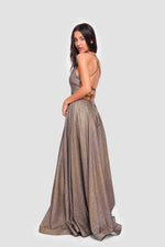 Load image into Gallery viewer, Josephine Shimmering Burnt Orange Glitter Fabric Sweetheart Neckline Maxi Dress