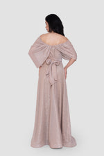 Load image into Gallery viewer, Noora Metallic Off-Shoulder With Pleated Draped Sleeves Maxi Dress
