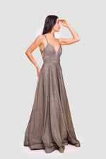 Load image into Gallery viewer, Josephine Shimmering Burnt Orange Glitter Fabric Sweetheart Neckline Maxi Dress