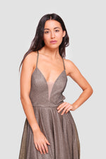 Load image into Gallery viewer, Josephine Shimmering Burnt Orange Glitter Fabric Sweetheart Neckline Maxi Dress