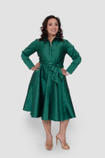 Load image into Gallery viewer, Elaine Taffeta Emerald Green Midi Dress