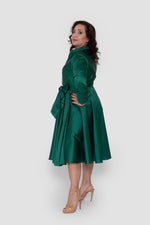 Load image into Gallery viewer, Elaine Taffeta Emerald Green Midi Dress