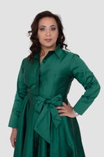 Load image into Gallery viewer, Elaine Taffeta Emerald Green Midi Dress