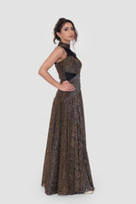 Load image into Gallery viewer, Viola Strapless Bronze And Black Metallic Maxi Dress