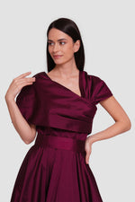 Load image into Gallery viewer, Aryana Deep Wine Taffeta Asymmetrical Draped Maxi Dress