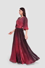 Load image into Gallery viewer, Heidi Metallic Scarlet Red To Black Ombre Pleated Maxi Dress