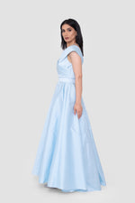 Load image into Gallery viewer, Adelina Powder Blue Taffeta V-neckline Maxi Dress