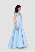 Load image into Gallery viewer, Adelina Powder Blue Taffeta V-neckline Maxi Dress