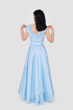 Load image into Gallery viewer, Adelina Powder Blue Taffeta V-neckline Maxi Dress