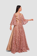 Load image into Gallery viewer, Manal Bronze And Gold Taffeta And Tulle With Embroidery And Sequins Maxi Dress