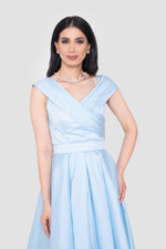 Load image into Gallery viewer, Adelina Powder Blue Taffeta V-neckline Maxi Dress