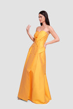 Load image into Gallery viewer, Alarina Yellow Mustard Taffeta Double Breasted Lapel-style Maxi Dress