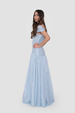 Load image into Gallery viewer, Noelia Powder Blue Metallic Off-Shoulder Gown With Asymmetrical Pleating