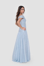 Load image into Gallery viewer, Noelia Powder Blue Metallic Off-Shoulder Gown With Asymmetrical Pleating