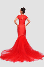 Load image into Gallery viewer, Jennifer Red Satin And Tulle Bustier Mermaid Gown