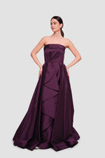 Load image into Gallery viewer, Audrey Aubergine Taffeta Corset Pleated Gown