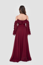 Load image into Gallery viewer, Eesha Wine Georgette Maxi Dress With Ruffle Detailing