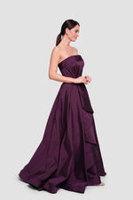 Load image into Gallery viewer, Audrey Aubergine Taffeta Corset Pleated Gown