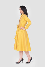 Load image into Gallery viewer, Aleya Taffeta Mustard Yellow Midi Dress