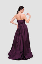 Load image into Gallery viewer, Audrey Aubergine Taffeta Corset Pleated Gown