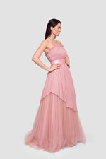 Load image into Gallery viewer, Lola Blush Pink Metallic Fabric And Tulle Corset Maxi Dress