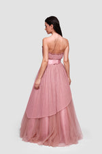 Load image into Gallery viewer, Lola Blush Pink Metallic Fabric And Tulle Corset Maxi Dress