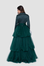 Load image into Gallery viewer, Solyn Forest Green Gown With Blazer-Style Bodice And Layered Tulle Skirt