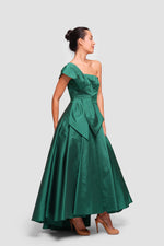 Load image into Gallery viewer, Layal Deep Green Taffeta Maxi Dress With Bow Detail