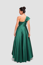 Load image into Gallery viewer, Layal Deep Green Taffeta Maxi Dress With Bow Detail