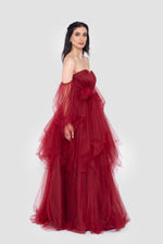Load image into Gallery viewer, Anisa Deep Red Sweetheart Neckline Corset Tulle Gown