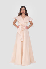 Load image into Gallery viewer, Yasmine Champagne V-neck Maxi Dress With Sculptural Shoulders