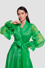 Load image into Gallery viewer, Arabella Emerald Green Silk Organza Wrap-style Maxi Dress With Long Sleeves