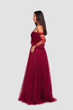 Load image into Gallery viewer, Alice Deep Ruby Red Tulle Corset Maxi Dress