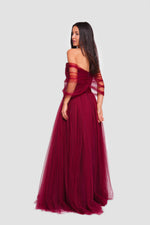 Load image into Gallery viewer, Alice Deep Ruby Red Tulle Corset Maxi Dress