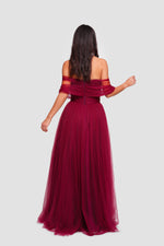 Load image into Gallery viewer, Alice Deep Ruby Red Tulle Corset Maxi Dress