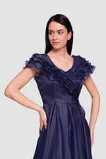 Load image into Gallery viewer, Elisa Deep Navy Blue Organza Maxi Dress With Ruffles