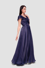 Load image into Gallery viewer, Elisa Deep Navy Blue Organza Maxi Dress With Ruffles