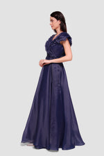 Load image into Gallery viewer, Elisa Deep Navy Blue Organza Maxi Dress With Ruffles