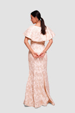 Load image into Gallery viewer, Maya Gold Jacquard Cape-sleeve Mermaid Gown