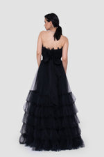 Load image into Gallery viewer, Anastasia Black Tulle Strapless Gown With Structured Sheer Tulle Detail