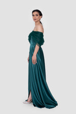 Load image into Gallery viewer, Ruelle Emerald Green Off-Shoulder Corset Gown